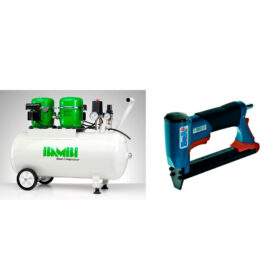 Bambi 24 Ltr Standard Double Pump Compressor Kit - with wheels and BeA Staple Gun