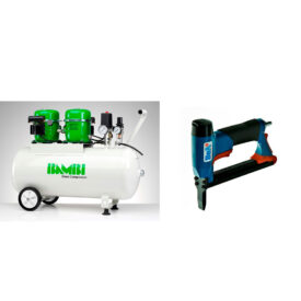 Bambi 24 Ltr Standard Double Pump Compressor Kit - with wheels and BeA Long Nose Staple Gun