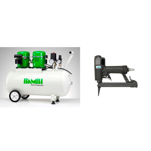Bambi 24 Ltr Standard Double Pump Compressor Kit - with wheels and HEICO Long Nose Staple Gun