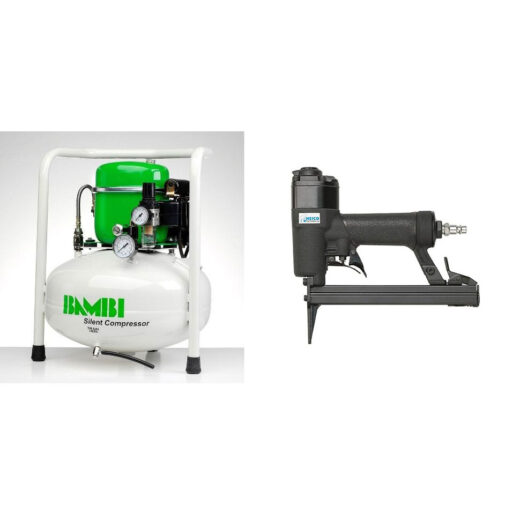 Bambi 9 Ltr Compact Silent Air Compressor Kit - with HEICO Long Nose Staple Gun