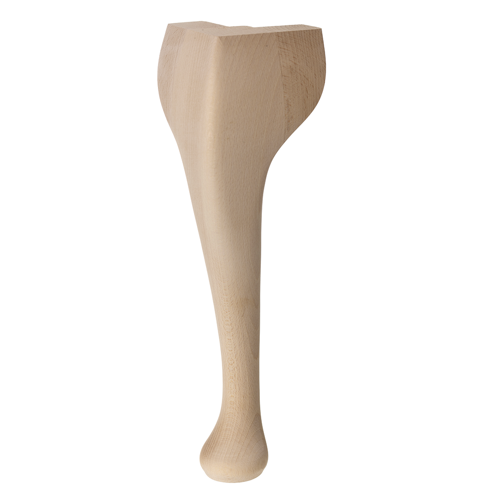 Wooden Queen Anne Leg (EX 65mm) – 11″ (279mm) with Bored Wings in a Raw Finish